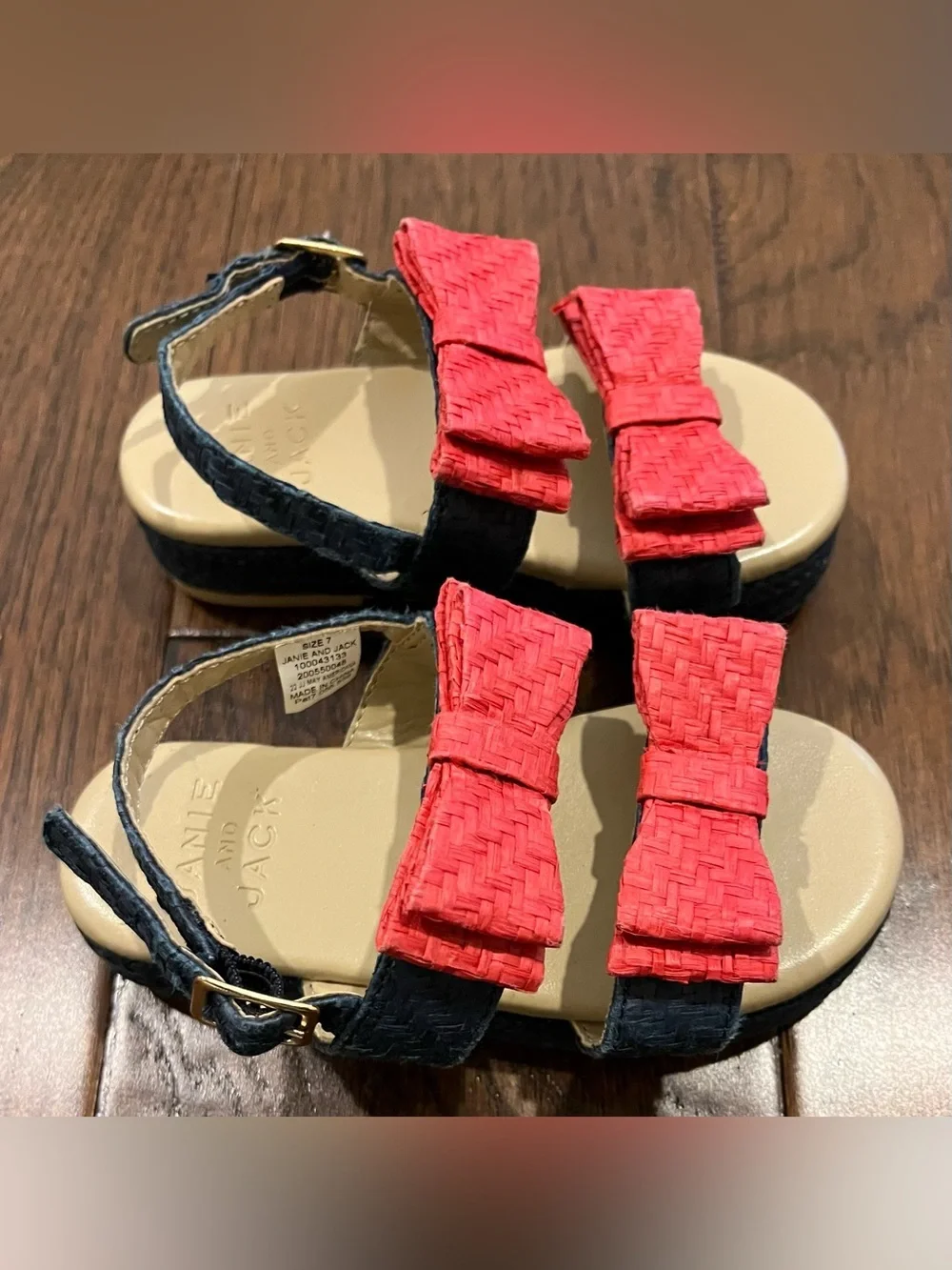 Janie and Jack Girls' Red Bow Navy Blue Sandals Size 7 NEW